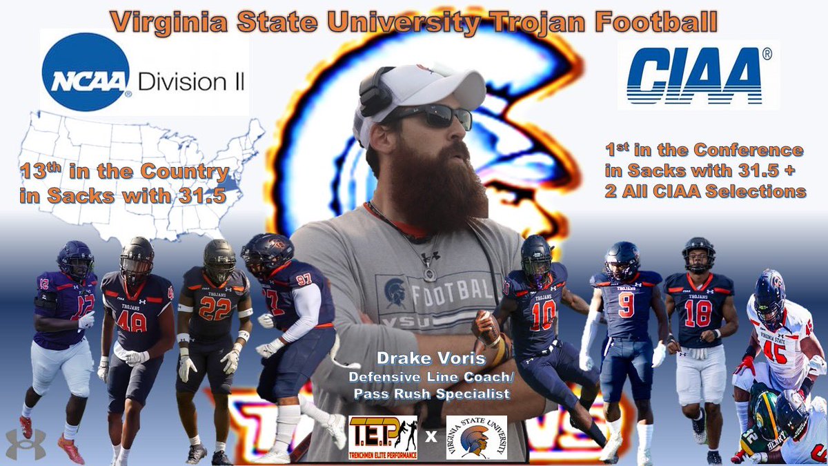 Hell of a season: 1st in the CIAA in Sacks, 13th in the country in Sacks and playing for CIAA conference championship game. Proud of all of you.

All Dlineman (HS-Pro) from or around the 804 RVA area DM me and get some work with the best Pass Rush Coach in the country! #passrush