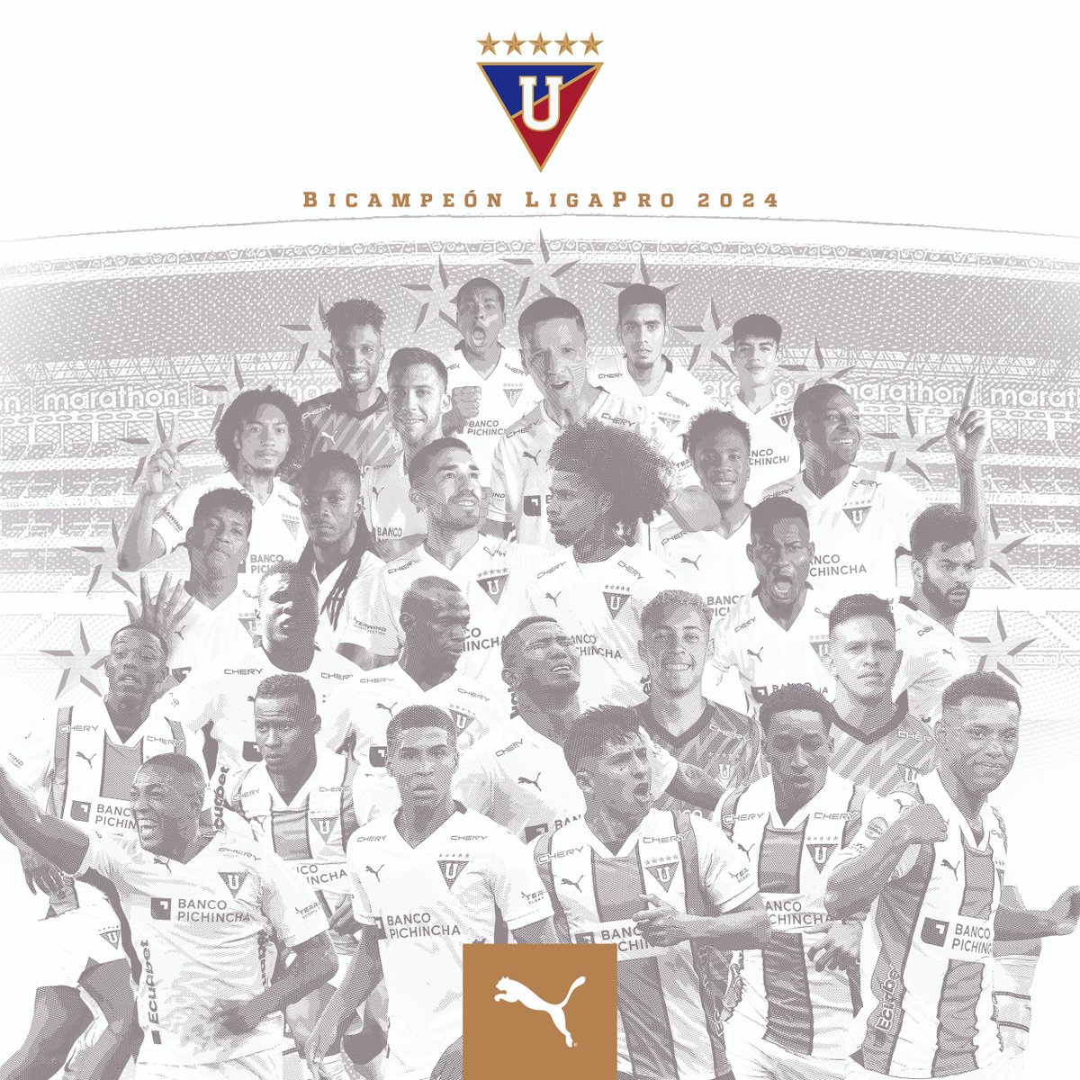 PUMA_Ec's tweet photo. La garra y el corazón de LDU nos llevaron a lo más alto! 🎉⚽¡Felicitamos a nuestro Bicampeón de la Liga Pro 2024! Puma celebra junto a ustedes cada gol, cada esfuerzo y cada victoria. ¡Vamos LIGA! 💥#LDUCampeón #FuerzaLDU #PumaTeam https://t.co/2hJdLRkvJP