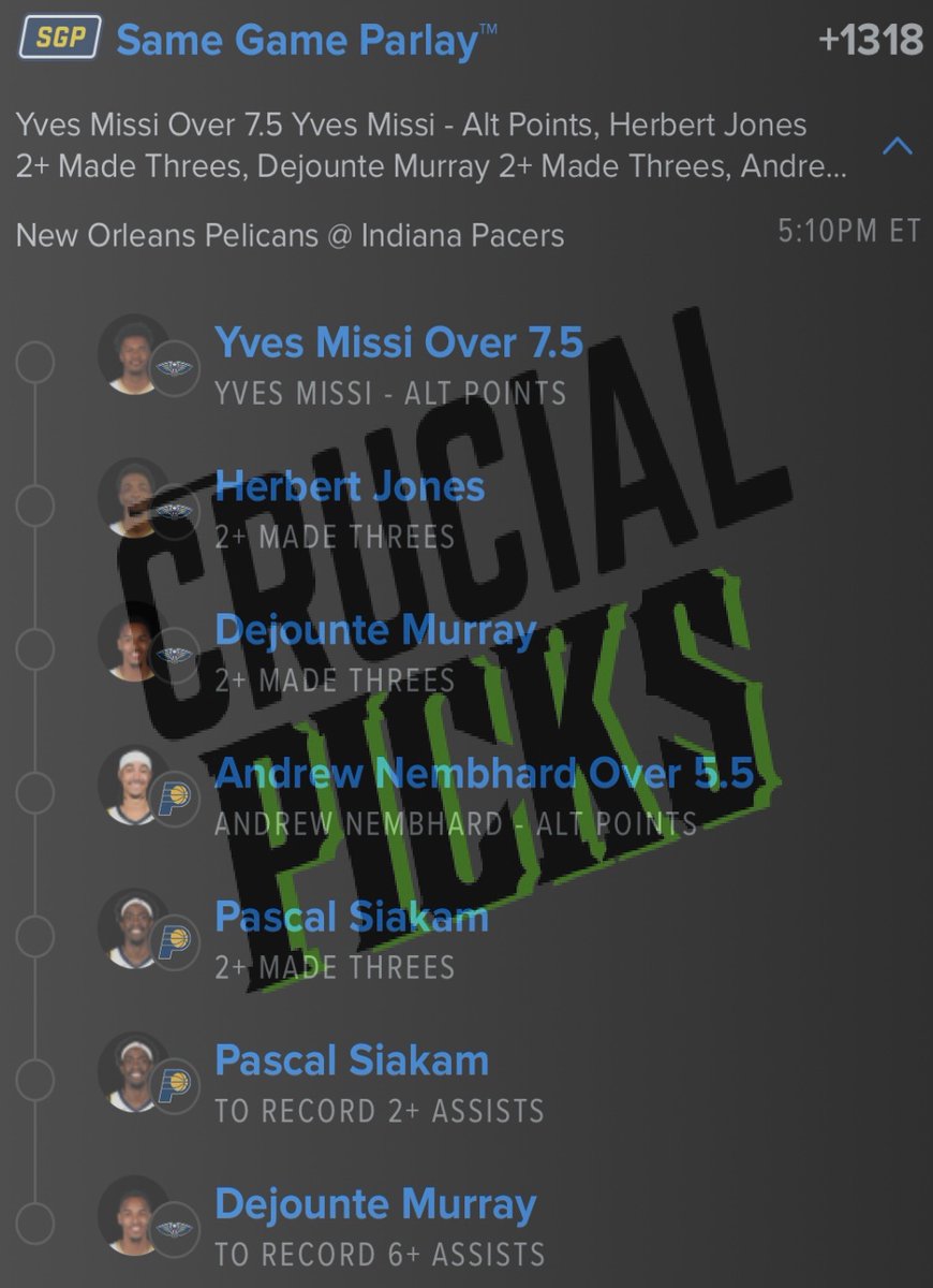 CrucialPicksLLC's tweet photo. Today’s free plays for the first game. #CrucialPicks #Gems #freeplay  #NBA #INDvsNOP https://t.co/W9t8DyWOQy