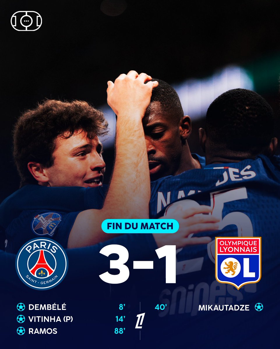 VibesFoot's tweet photo. 🔴 𝗟𝗘 𝗣𝗦𝗚 𝗥𝗘𝗠𝗣𝗢𝗥𝗧𝗘 𝗟𝗘 𝗖𝗛𝗢𝗖 𝗖𝗢𝗡𝗧𝗥𝗘 𝗟𝗬𝗢𝗡 ! ❤️💙

Le club parisien conforte sa place de leader du championnat. 1️⃣ https://t.co/hc7D4UGBko