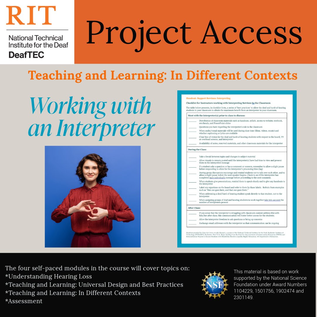 deaf_tec's tweet image. Enhance teaching with DeafTEC's Project Access!
Get tips for Working with an Interpreter to boost communication in the classroom.
Explore more: learn.deaftec.org

#DeafTEC #ProjectAccess #InclusiveEducation