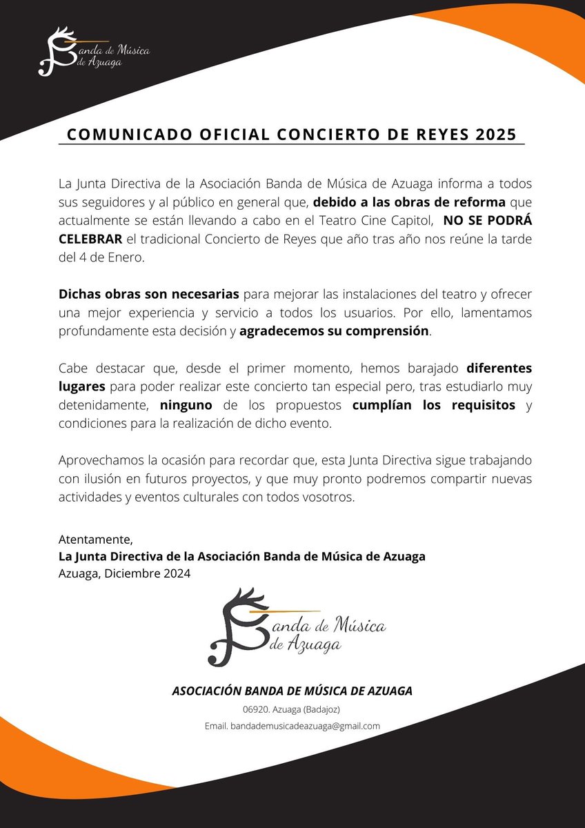 BandaDeAzuaga's tweet photo. 👇🏼 COMUNICADO OFICIAL 👇🏼 https://t.co/fnvfWWlC2v