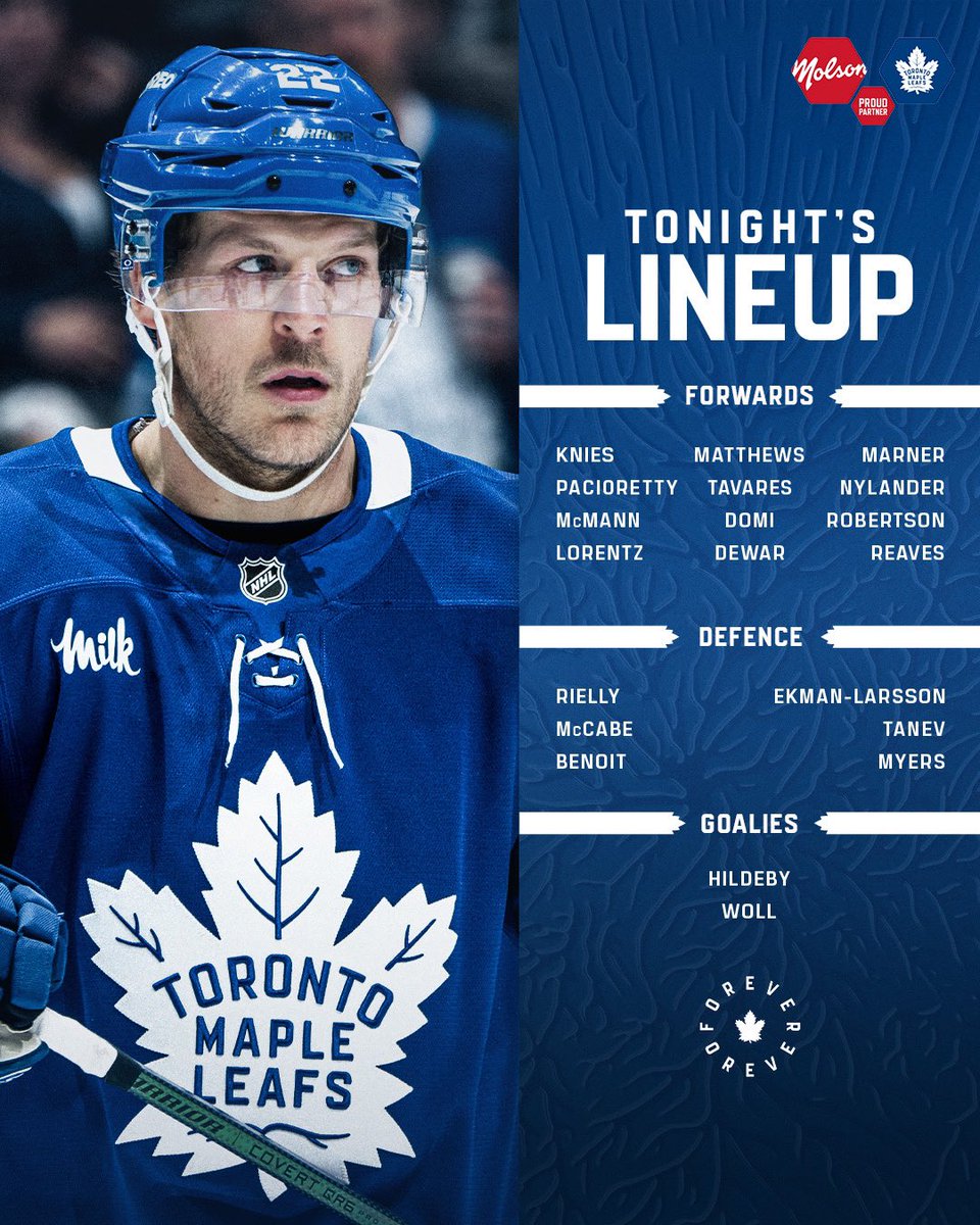 MapleLeafs's tweet photo. Sunday’s squad 

@Molson_Canadian | #LeafsForever https://t.co/QoyfzyggVv