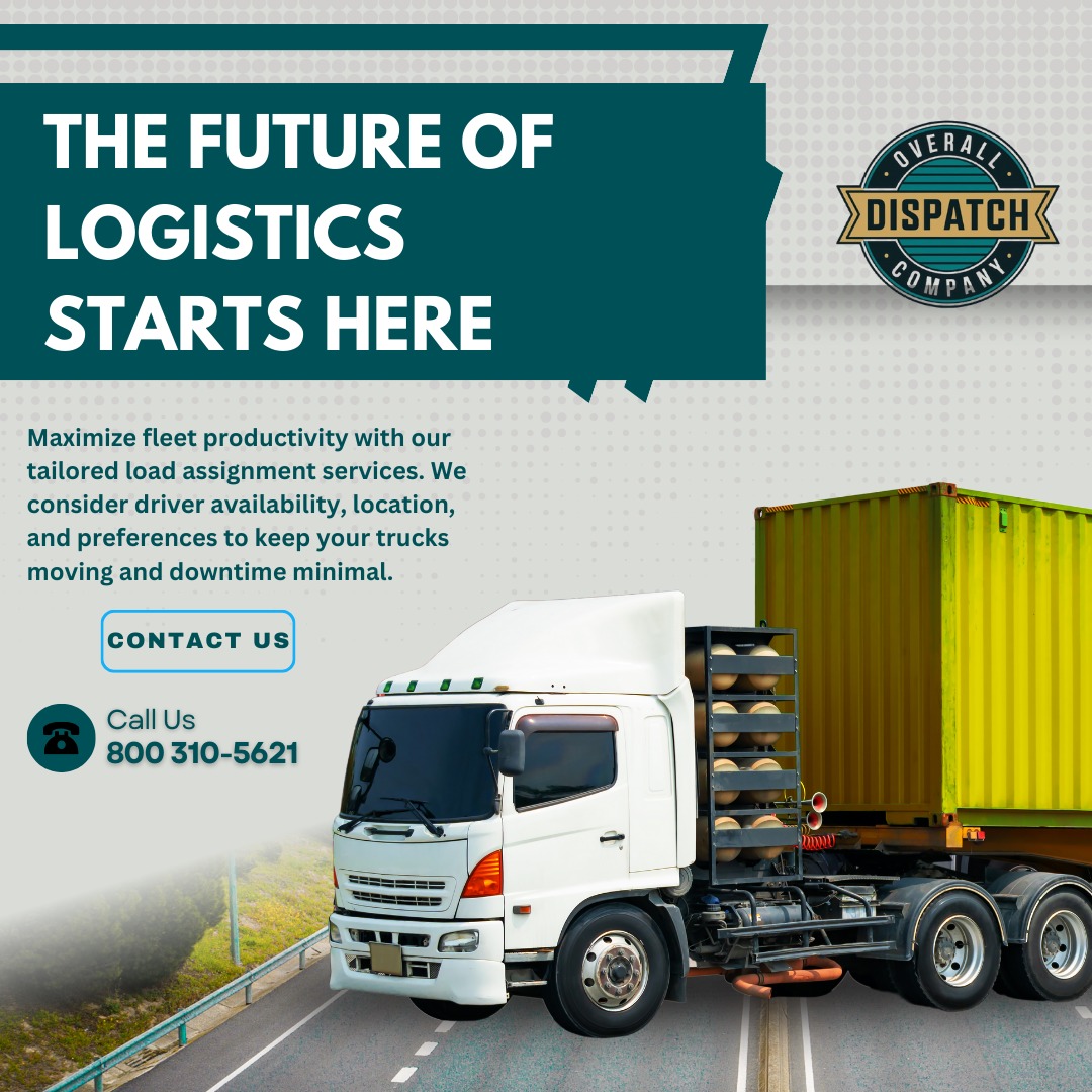 OverallDispatch's tweet image. THE FUTURE OF LOGISTICS STARTS HERE 🚛
Maximize fleet productivity with Overall Dispatch Company! Our tailored load assignment services ensure minimal downtime by considering driver availability, location, and preferences. 
📞 Contact us today: 800 310-5621
#OverallDispatch