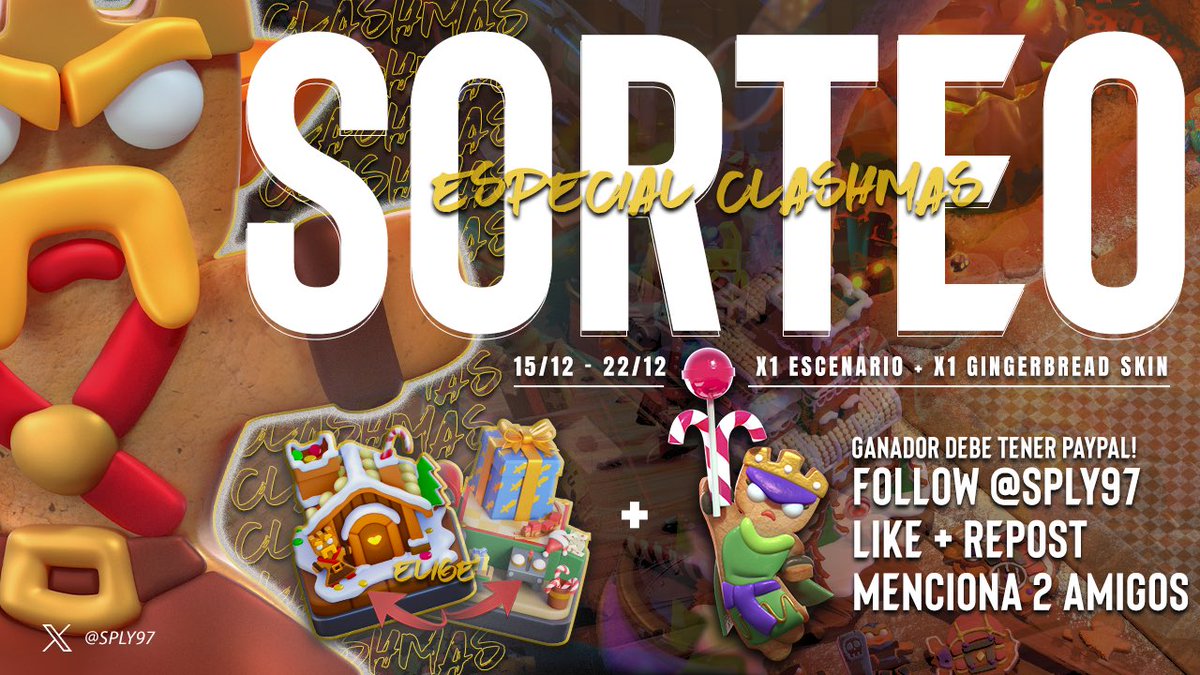 🎁 NUEVO S O R T E O!

🥳 Te traigo la oportunidad de conseguir una de las skins Gingerbread de y su vigente o nuevo escenario!

¿Cómo participar?
✅ Seguir <a href="/sply97/">SpLy</a> 
✅ Like + Repost
✅ Menciona 2 Friends

💪 Ganador/a seleccionad@ en 1 semana!

☘️ No te pierdas esta oportunidad!