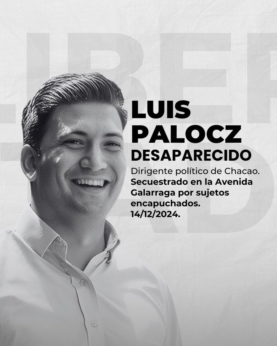 🚨 URGENTE: Denunciamos la desaparición del dirigente político Luis Palocz desde este sábado 14 de diciembre. 

Palocz fue detenido por sujetos encapuchados en Chacao, Miranda, según denuncian sus familiares, quienes actualmente desconocen su paradero. 

Exigimos al régimen de