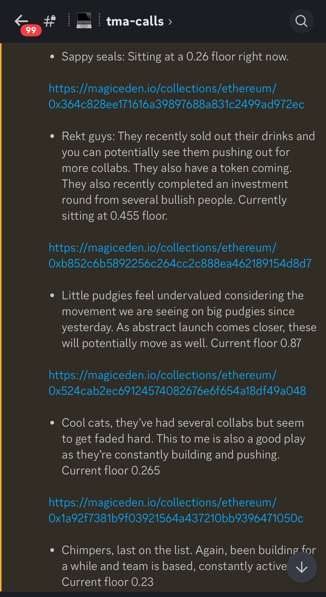 This is alpha, calling peak bottom. 

Sappy seals at 0.26
Rekt guy at 0.45 - Pre launch of their coin
little pudgies at 0.86
Cool cats at 0.265 
Chimpers at 0.23 

This was exactly 33 days ago.

This is why <a href="/FunkariNft/">Funkari</a> is at the floor it is today. This is just 5 of the many calls