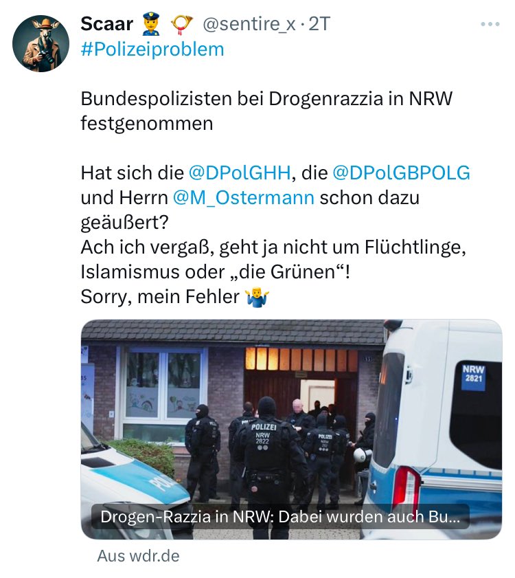 Hallaschka_HH's tweet photo. Die beiden Bundespolizisten,
die mit anderen eine Bande zum Drogenschmuggel gebildet hatten,
heißen übrigens Ahmet K. und Hakan A.
Das #Polizeiproblem, das @sentire_x nicht sieht, sind Kriminelle mit Migrationshintergrund in Uniform. 
Was sollte @M_Ostermann anderes dazu sagen als: Kriminelle haben bei der #Polizei nichts zu suchen und müssen mit der ganzen Härte des Gesetzes bestraft werden.