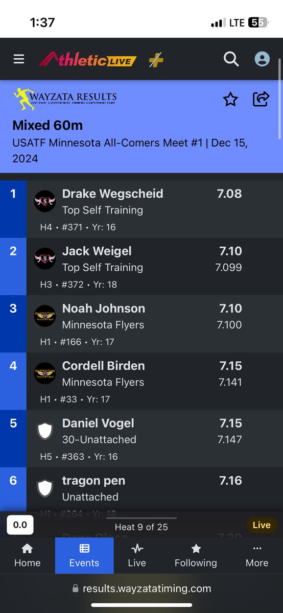 WegscheidDrake's tweet photo. First indoor meet of the, and placing 1st overall with a pr of 7.08. https://t.co/NqkMW8Y1IR