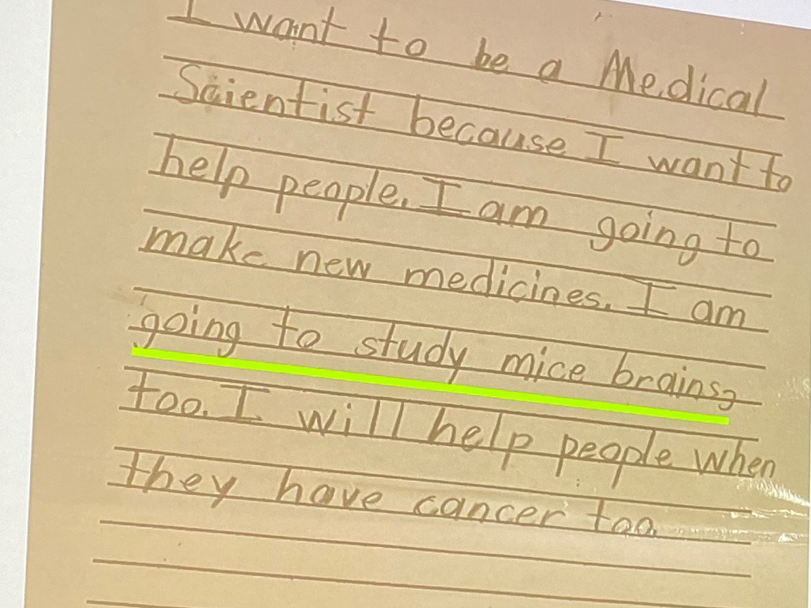 Mark Histed-🧠 Lab (@histedlab) on Twitter photo “I want to be a Medical Scientist because I want to help people” -Paul Lafosse at age 7.🧑🔬 ❤️ 🧪
Paul showed this at his thesis defense. His parents found it.
Congrats to <a href="/pklafosse/">Paul LaFosse</a>, newly minted PhD and medical scientist! Paul’s work will help people.
#neuroscience 1/2 “I want to be a Medical Scientist because I want to help people” -Paul Lafosse at age 7.🧑🔬 ❤️ 🧪
Paul showed this at his thesis defense. His parents found it.
Congrats to <a href="/pklafosse/">Paul LaFosse</a>, newly minted PhD and medical scientist! Paul’s work will help people.
#neuroscience 1/2