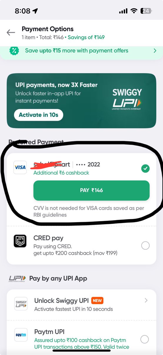 SEHALHUSSAIN's tweet photo. Flipkart @AxisBank @Swiggy I’ve noticed a discrepancy with my Flipkart Axis Bank Credit Card. While I’m getting 5% cashback on Flipkart, Swiggy transactions are only giving 1% cashback. Swiggy itself promises 5% cashback. Please look into this! #CashbackIssue #CustomerSupport https://t.co/YTf2xQY1rS
