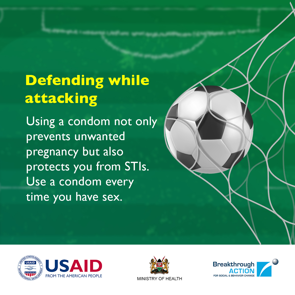 breakActionKe's tweet photo. Piga Mechi yako safi! 💪🏾Avoid the risks of risky sexual behaviors⚠️ 
Cases of STI infections, including HIV incidence are on the rise among young people in some counties in Kenya, because of increased unprotected sex. 
Tumia protection kila wakati! 🛡️✨

#jijue #AYSRH #Youth #HomaBay #Vihiga #SexualHealth #Community #TuchanukeWote #BreakthroughAction #USAID