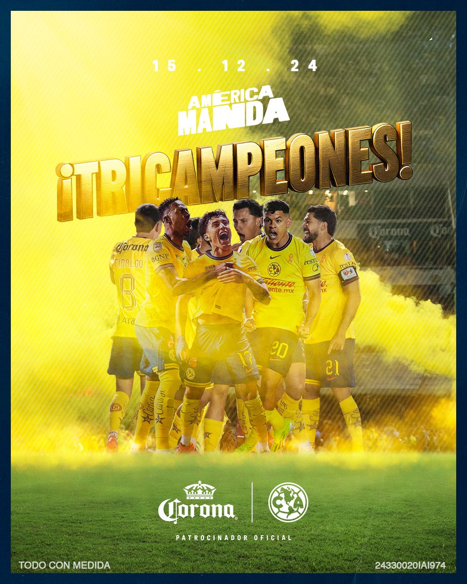 Corona_Futbol's tweet photo. ¡El @ClubAmerica es tricampeón del fútbol mexicano! 🏆🦅
Hoy se coronaron con su título 16, demostrando una vez más por qué el #AméricaManda 💛💙. https://t.co/rolwNxhyfN