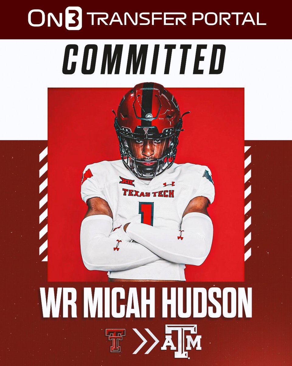 On3 (@on3sports) on Twitter photo BREAKING: Texas Tech transfer WR Micah Hudson has committed to Texas A&M, <a href="/Hayesfawcett3/">Hayes Fawcett</a> reports.
The true freshman was a Five-Star Plus+ recruit in the 2024 class👀
on3.com/college/texas-… BREAKING: Texas Tech transfer WR Micah Hudson has committed to Texas A&M, <a href="/Hayesfawcett3/">Hayes Fawcett</a> reports.
The true freshman was a Five-Star Plus+ recruit in the 2024 class👀
on3.com/college/texas-…