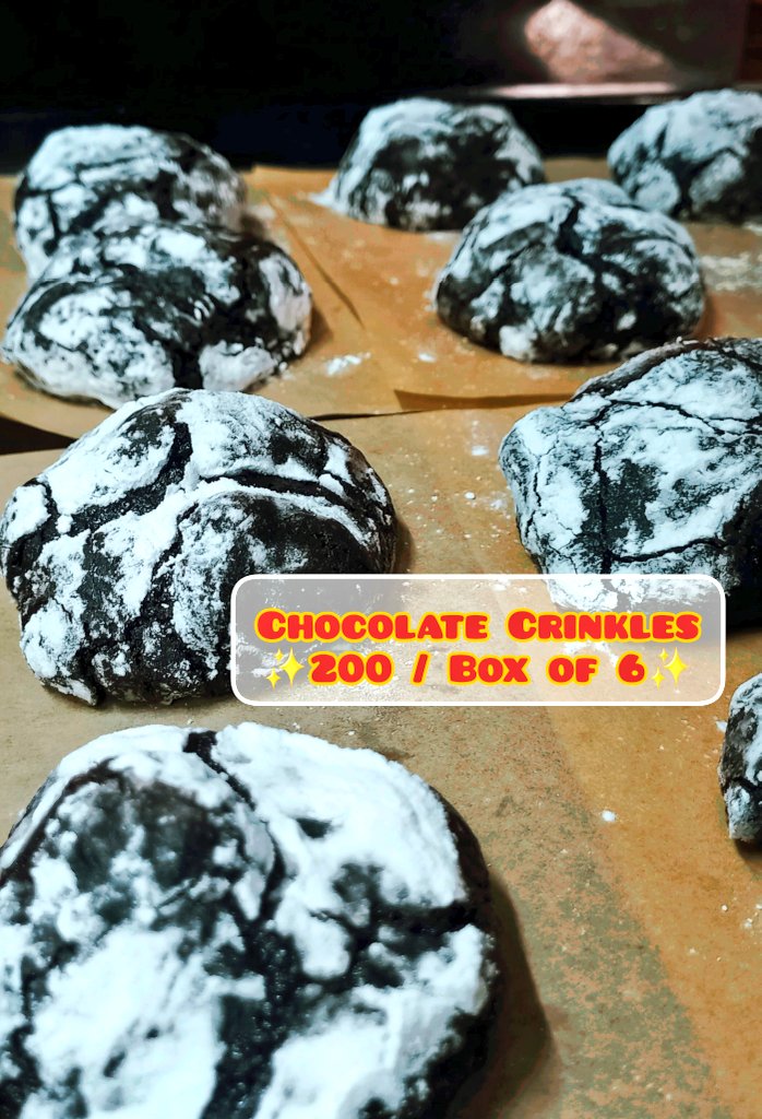 ✨️Chocolate Crinkles✨️

accepting orders for Dec 20 (Fri) delivery

MOD: Grab / Lalamove (QC pick-up)
MOP: BPI / Gcash