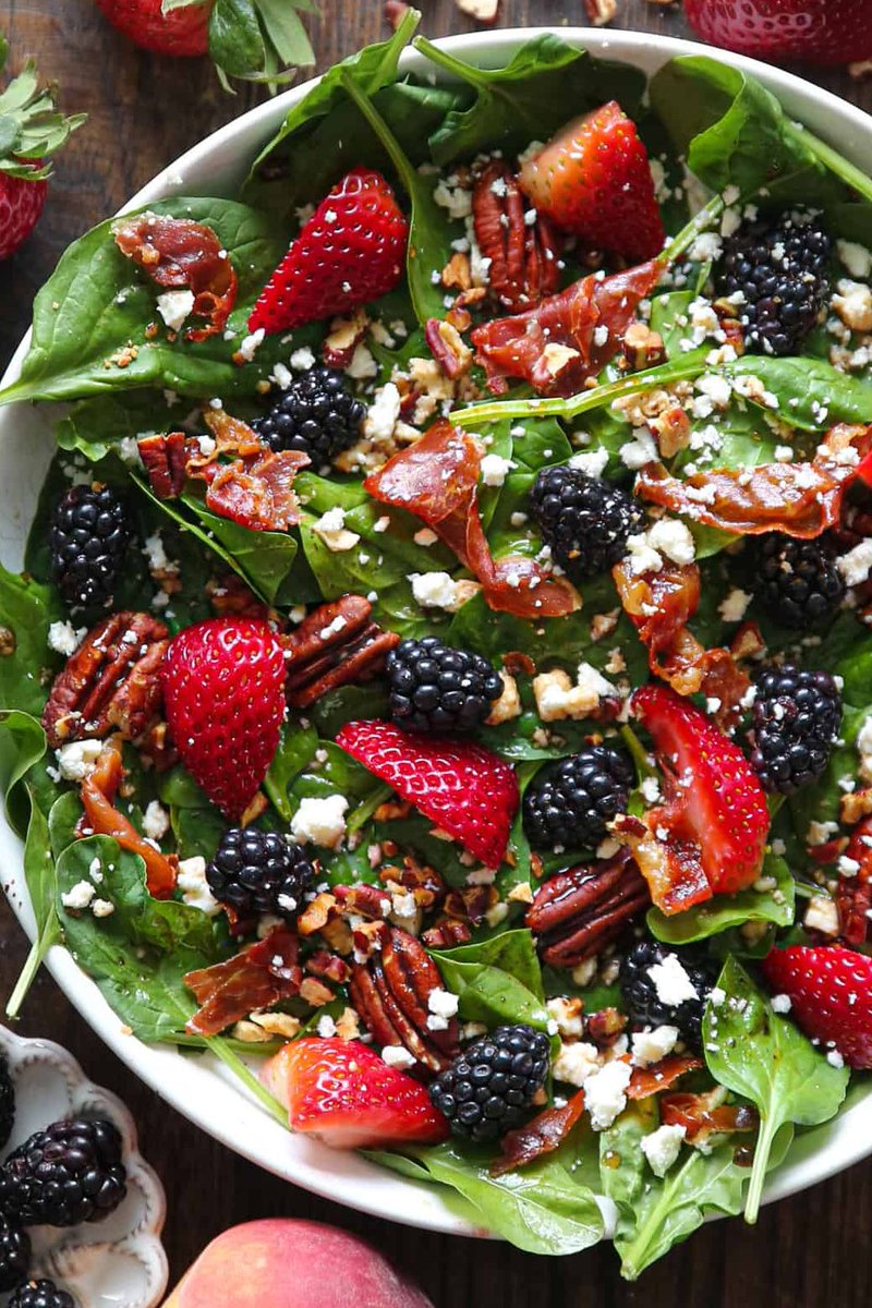 Berry Spinach Salad with Pecans, Feta, and Balsamic Glaze