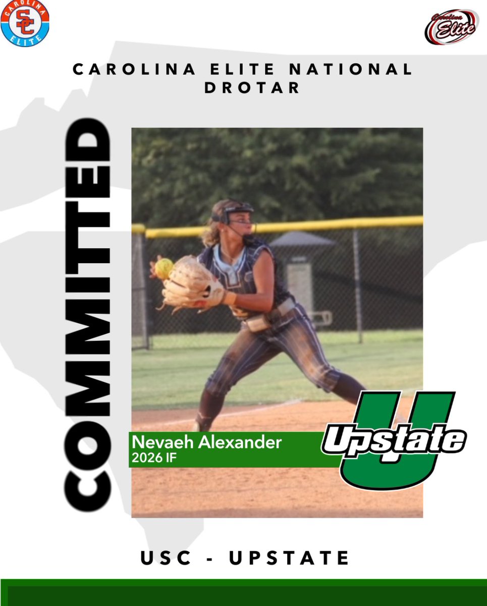 CarEliteNCorg's tweet photo. 🚨Commitment Alert 🚨
We are excited to announce Nevaeh Alexander (2026), from our CE National Drotar squad, has committed to USC-Upstate &amp; Coach Hawkins as her future home for academics &amp; athletics @nalexander2026 @UpstateSoftball @CESC_Drotar https://t.co/RKuZo0ah3r