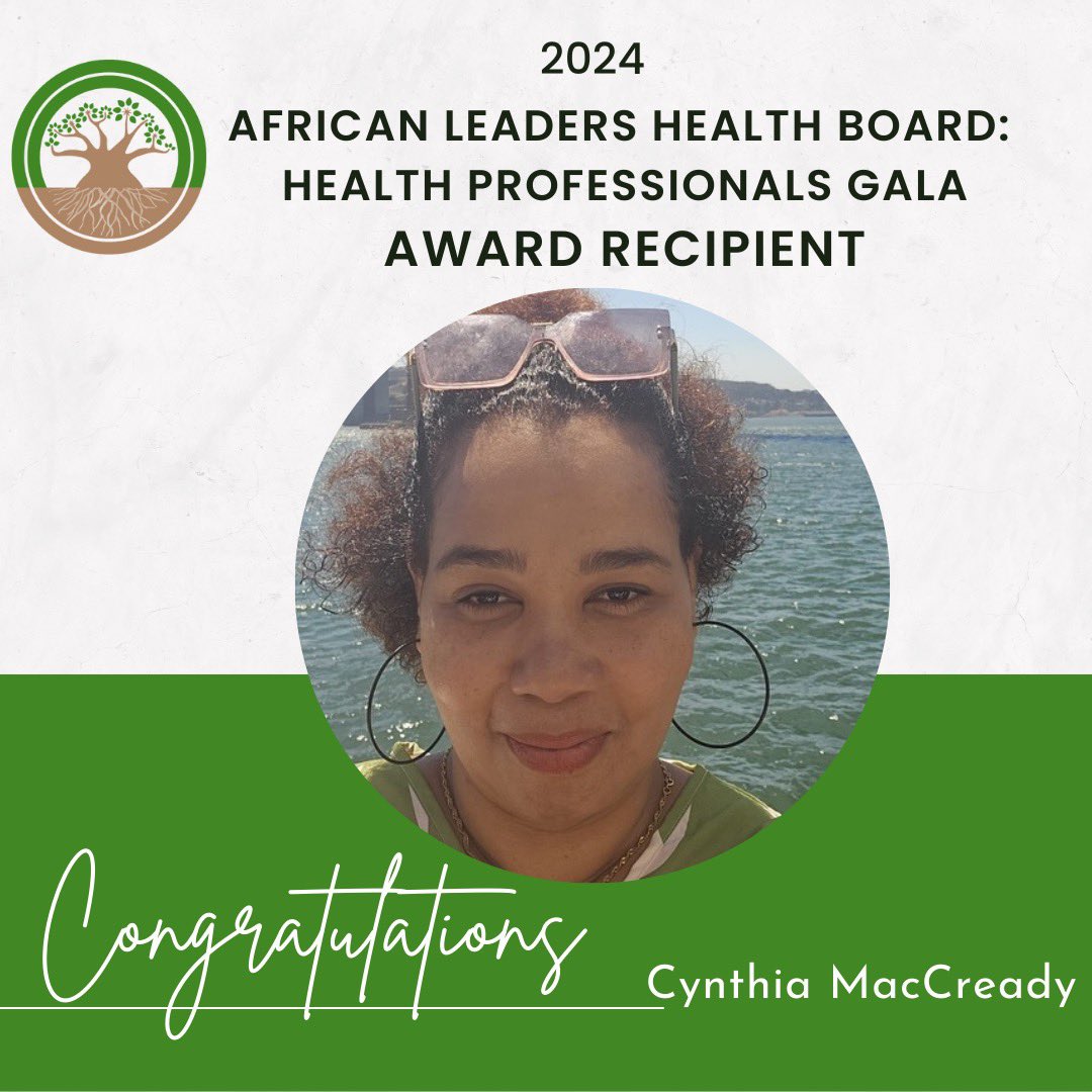 ALHealthBoard's tweet photo. The African Leaders Health Board was honored to recognize the heroes in our community at the African Health Professionals Gala. Today, we would like to highlight one of our award recipients: Cynthia MacCready! Congratulations 🎊 https://t.co/4w6dbSXCG5