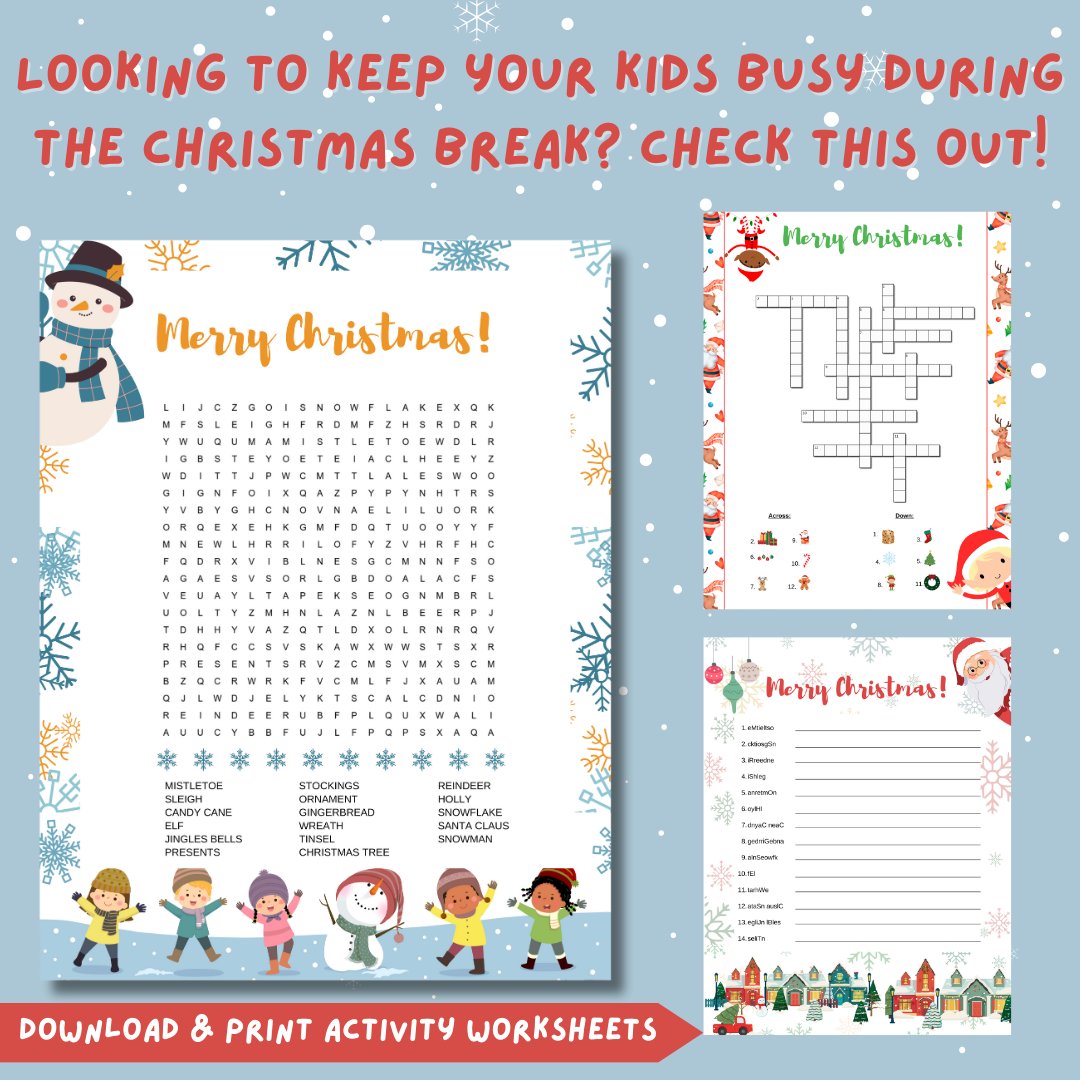 DigiDownloads's tweet photo. Need to keep the kids entertained this holiday break? 🎅 Fun Christmas activity worksheets perfect for keeping little minds busy.

Download &amp; print here 👉 https://t.co/SzswXlF4tJ

#ChristmasFun #KidsActivities #PrintableWorksheets #HolidayBreak #ChristmasBreak #homeschool https://t.co/wr0kdL3hK1