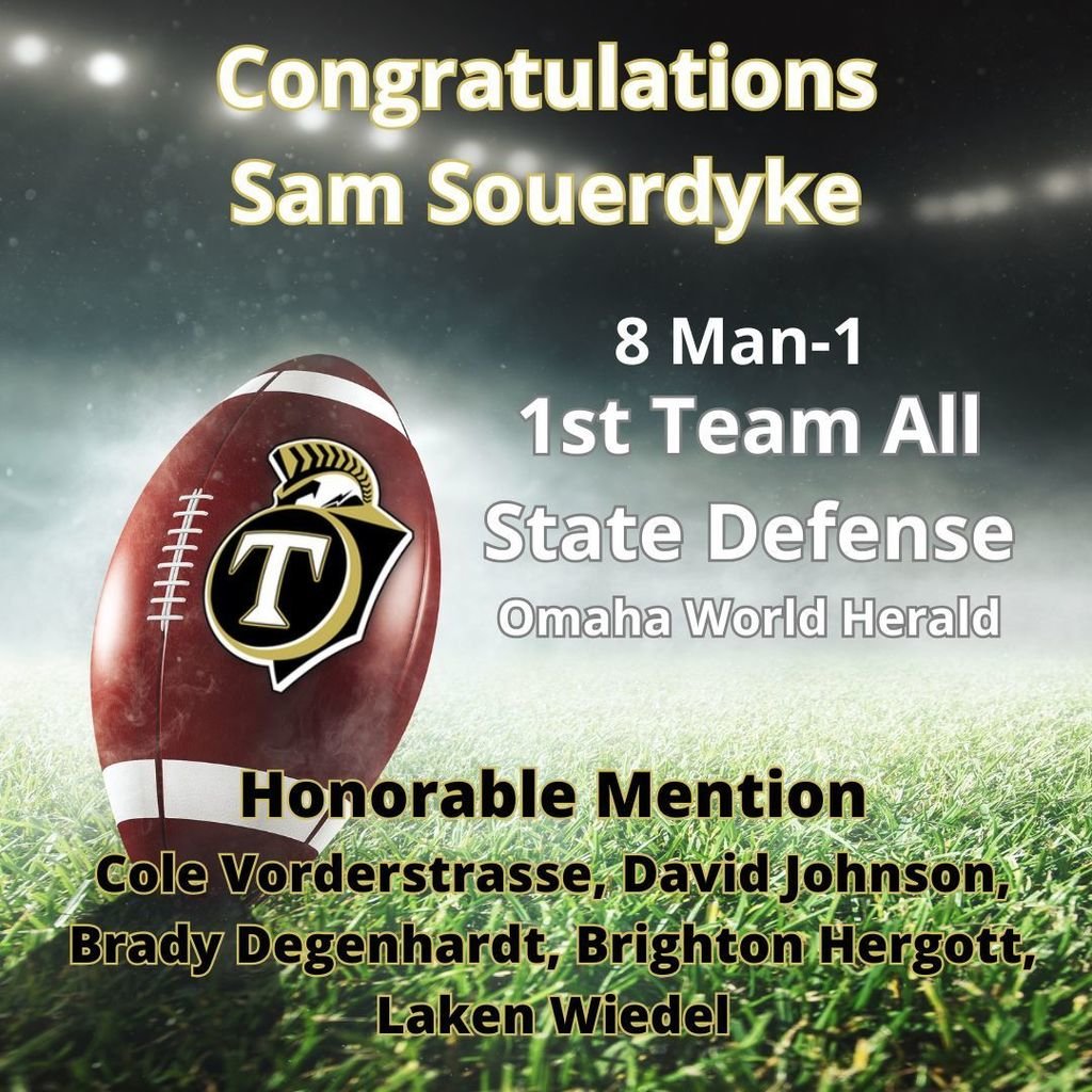 ThayerCentral's tweet photo. Congratulations Sam!!! 
Omaha World Herald 
All-State Football, 1st Team Defense 
8-Man 1 https://t.co/K6mgsCOlof
