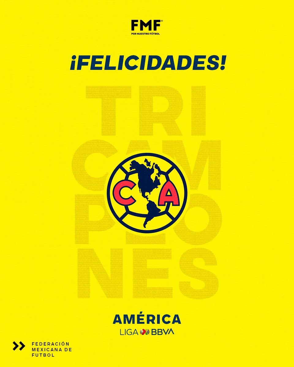 FMF's tweet photo. Felicidades @ClubAmerica, Campeón del Torneo Apertura 2024. 🏆🦅

Un Tricampeonato histórico en el futbol mexicano. ⭐⭐⭐ https://t.co/qnDA4ttD9i