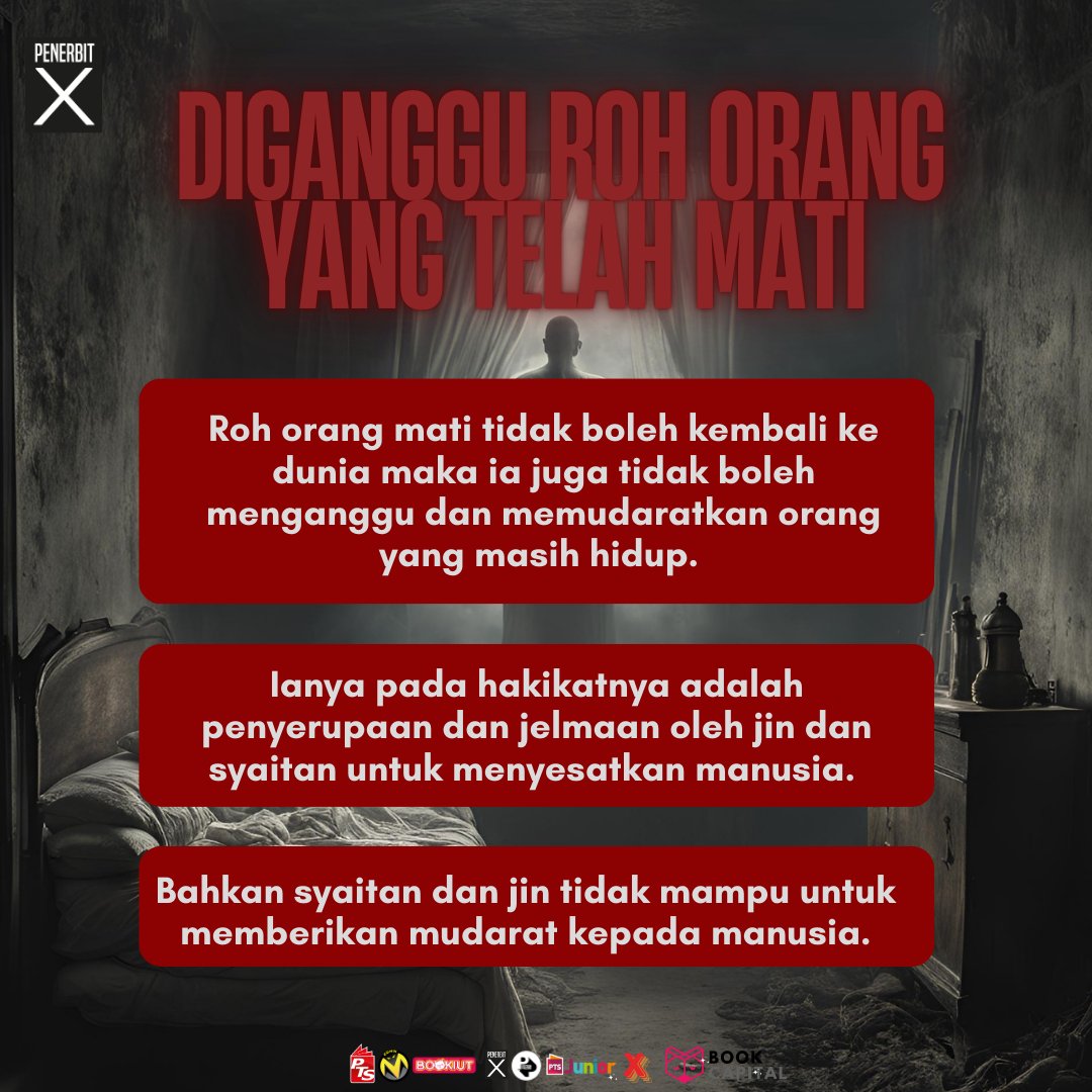 PenerbitX's tweet photo. Mendengar cerita roh seseorang yang meninggal dunia dikatakan boleh kembali ke dunia nyata jika mereka mempunyai urusan yang belum selesai, atau jika mereka meninggal dalam keadaan tragis.
Roh ini sering digambarkan sebagai entiti yang tidak tenang dan akan mengganggu manusia yang lemah emosinya.Dikatakan juga ada jin yang berniat untuk menakutkan atau mencederakan manusia. Adakah semua itu benar atau rekaan semata-mata?

#bacalokal #sapotlokal #terlarisPBAKLPTS #top10PBAKL #rakPTS #bukupts #BookCapital #EBaucarMadani #KomikM #PenerbitX #PutehPress #Bookiut #PTSJunior #nadiperjuanganbahasa #24tahunmemandaikanbangsa #jelajahbukupts #booktokmalaysia