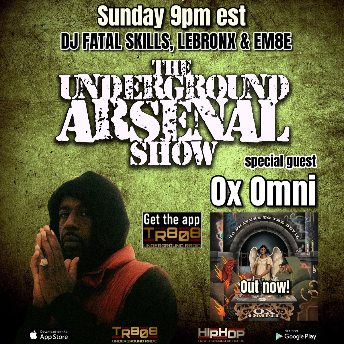 #Tunein Tonight!  
Sunday 12/15 - 9pm EST
The Underground Arsenal Show w/ guest <a href="/Oxxoriginal/">OX OMNI</a> 
on <a href="/808_raw/">The Raw 808 Underground Radio</a> 
Get The Raw 808 app! 
If you miss a show go to TheUAShow.com
#theraw808 <a href="/FatalSkills/">DJ Fatal Skills</a> <a href="/REALLEBRONX/">Lebronx</a> <a href="/the_music_man76/">M-80</a>