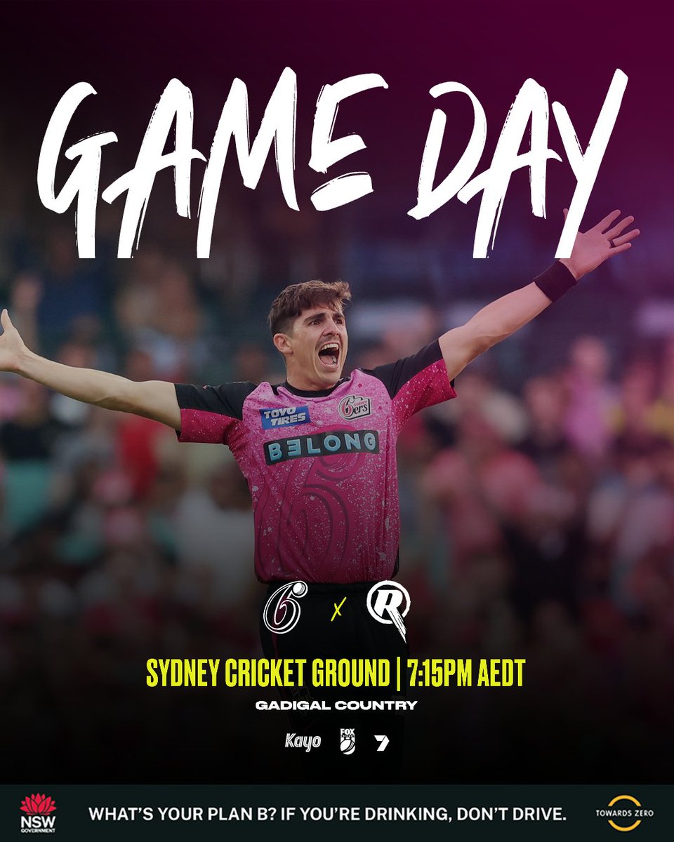GAME DAY 😤 Sixers vs <a href="/RenegadesBBL/">Melbourne Renegades</a>. 7.15PM AEDT at <a href="/scg/">Sydney Cricket Ground</a> on <a href="/7Cricket/">7Cricket</a>, <a href="/7plus/">7plus</a>, <a href="/Foxtel/">Foxtel</a>, AND <a href="/kayosports/">Kayo Sports</a> #LIKEASIXER #BBL14