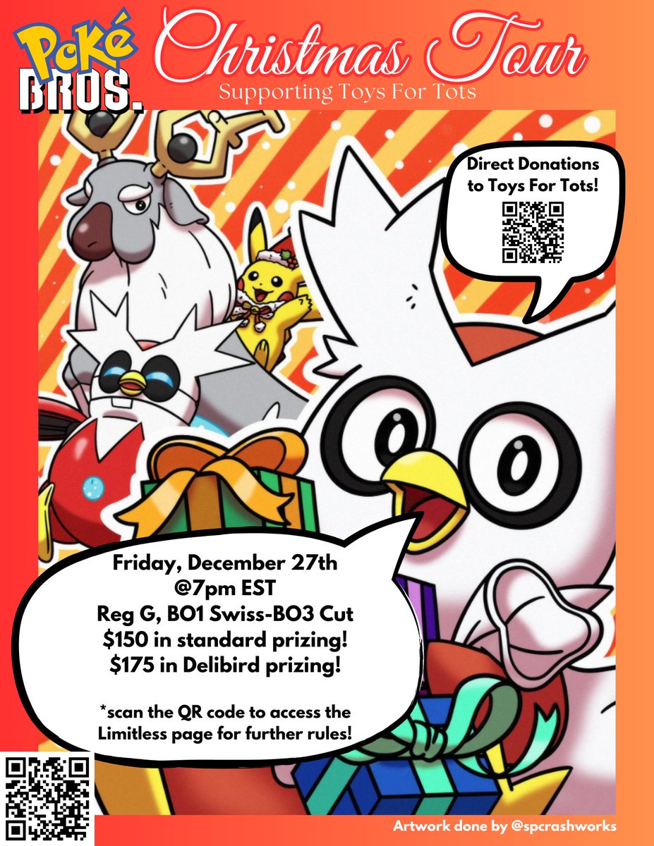 HUGE ANNOUNCMENT! 

The <a href="/PokeBrosTeam/">PokeBros</a> Charity Christmas Tour will be changed to Regulation G! We are so excited to see what everyone builds! play.limitlesstcg.com/tournament/672…