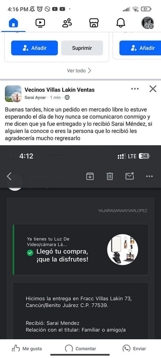 SayJhSA's tweet photo. @Mercadolibre porque no haces nada con la estafa que están haciendo los respartidores en Cancún. Esperas un paquete nunca llaman y te llega la notificación que alguien más recibió tu paquete. Nunca me llamaron o autoricé que nadie más recibiera mi paquete. https://t.co/ELrZ01DQ2B