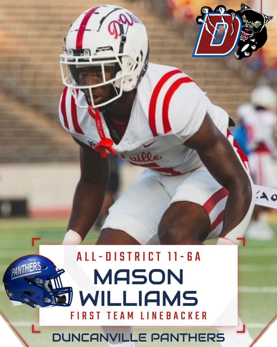 Duncanville High School Football 🏈 (@duncanville_fb) on Twitter photo Congratulations to our All- District 11-6A 1st Team Linebacker! <a href="/MasonWilliams_7/">Mason “MayDay” Williams</a>
Show some love! Congratulations to our All- District 11-6A 1st Team Linebacker! <a href="/MasonWilliams_7/">Mason “MayDay” Williams</a>
Show some love!