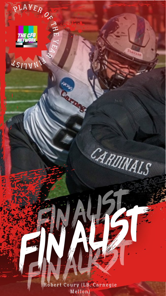 Here are the finalists for the CFBNETWORK D-3 Defensive Player of the Year Award! (Part 2/2)

Jacquez Mabin (DL, <a href="/DVUfootball/">Delaware Valley University Football</a>)
Jalen Todd (LB, <a href="/Generals_Fball/">GeneralsFootball</a>)
Matt Burba (DL, <a href="/WarhawkFootball/">Warhawk Football</a>)
Robert Coury (LB, <a href="/TartanFB/">Carnegie Mellon Football</a>)

#d3fb 

Voting is OPEN (Link in pinned tweet)