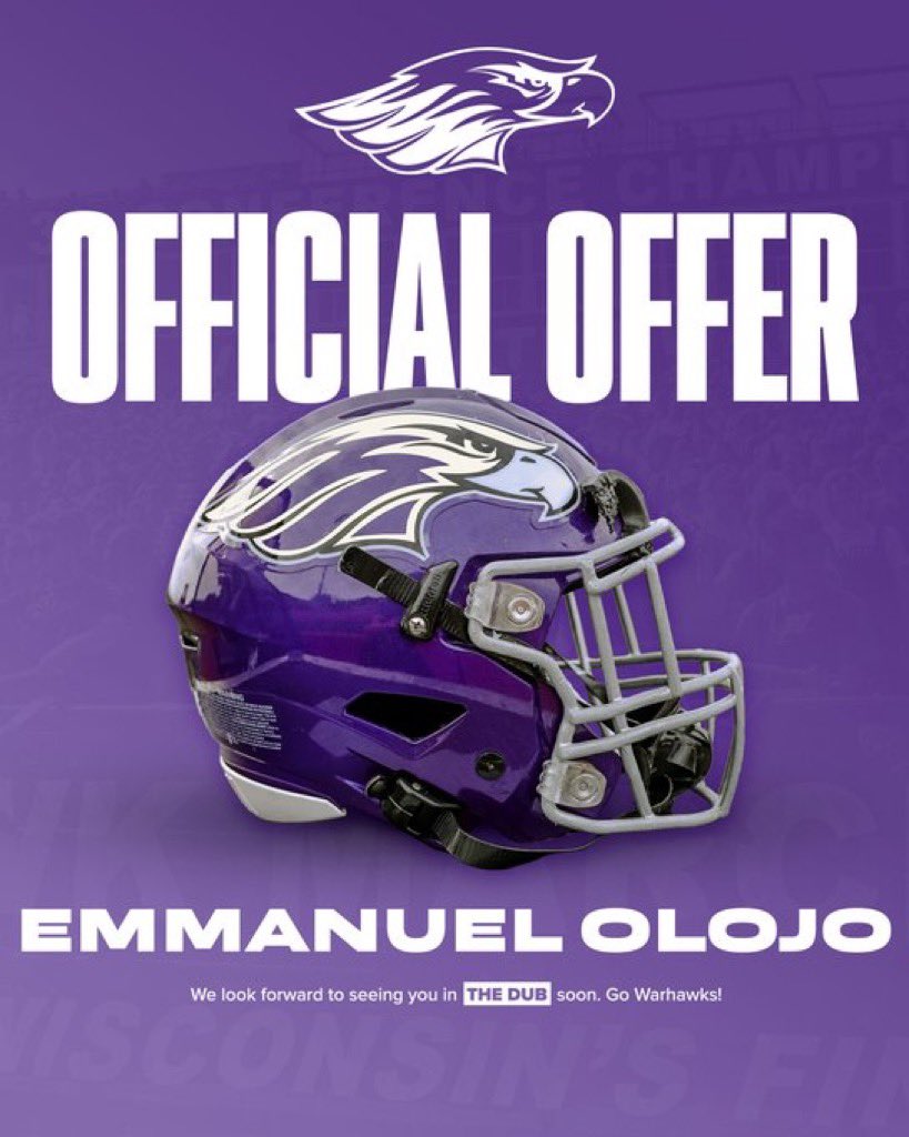 EMMANUELOLOJO86's tweet photo. Blessed to receive another offer to play at University of Wisconsin-Whitewater Greatful for the opportunity!! @CoachCortez53 @WarhawkFootball https://t.co/HGty3srjE2