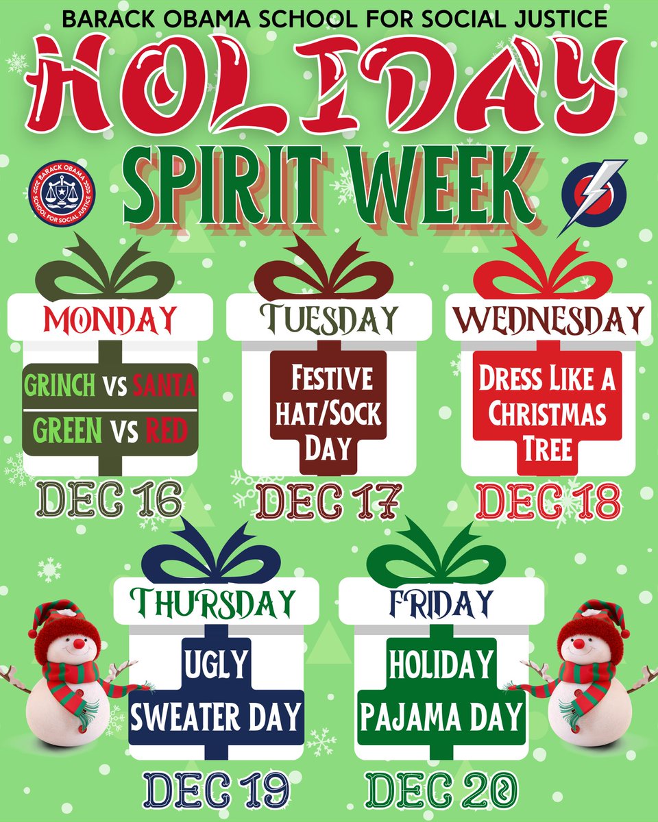 Don’t forget! This is Holiday Spirit Week <a href="/BarackObamaYPS/">Barack Obama School for Social Justice</a> <a href="/YonkersSchools/">Yonkers Public Schools</a> <a href="/AnibalSolerJr/">Aníbal Soler, Jr.</a> <a href="/YonkersCPTA/">YCPTA</a> @YonkersMBK <a href="/GroundworkHV/">Groundwork HV</a> <a href="/CityofYonkers/">cityofyonkers</a> <a href="/sunywcc1/">SUNY Westchester Community College</a>