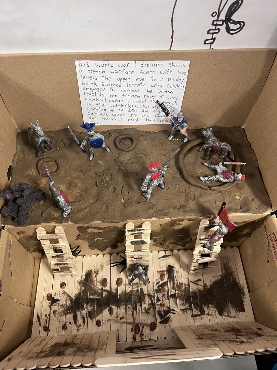 DemyaWheatfall's tweet photo. Super proud of my students’ recreations of trench warfare!! They really enjoyed showing me they understand All Quiet on the Western Front in a different way!! #differentiation #JMSELA8 #TOROSYOUKNOW🩵🖤🤍
@DrBrooks_2023 @EliaMartinez02 @Education1939
@JonesMS_AISD https://t.co/G6rhSfruOb