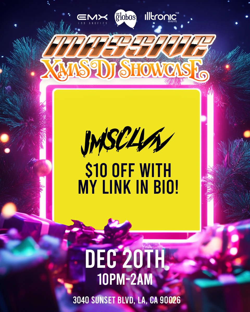 jmsclvn's tweet photo. ๐๏ธ Get $10 off your ticket using my link in bio - the the more tickets we sell the closer I get to the headlining spot! Face Melt Gang closing the year strong!
#losglobos #xmasmassive #dubstep #edm #bassface #laevents https://t.co/1chfK0ZV6Z
