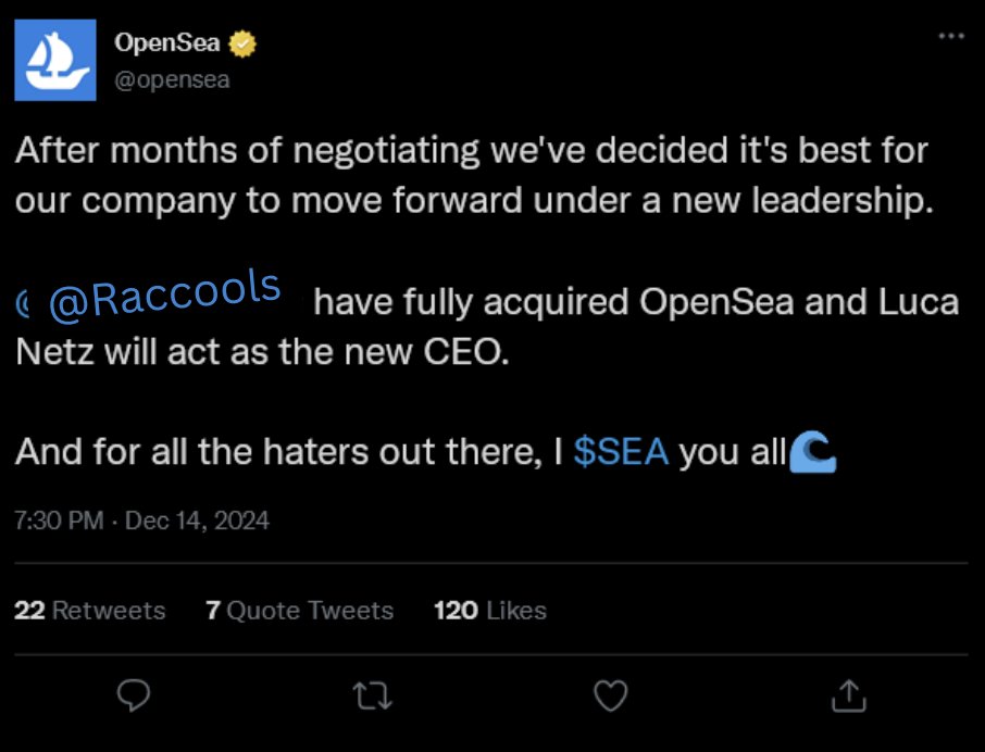 Rumbles___'s tweet image. Finally, we are able to talk about the news, @raccools have acquired @opensea. $SEA you later!!