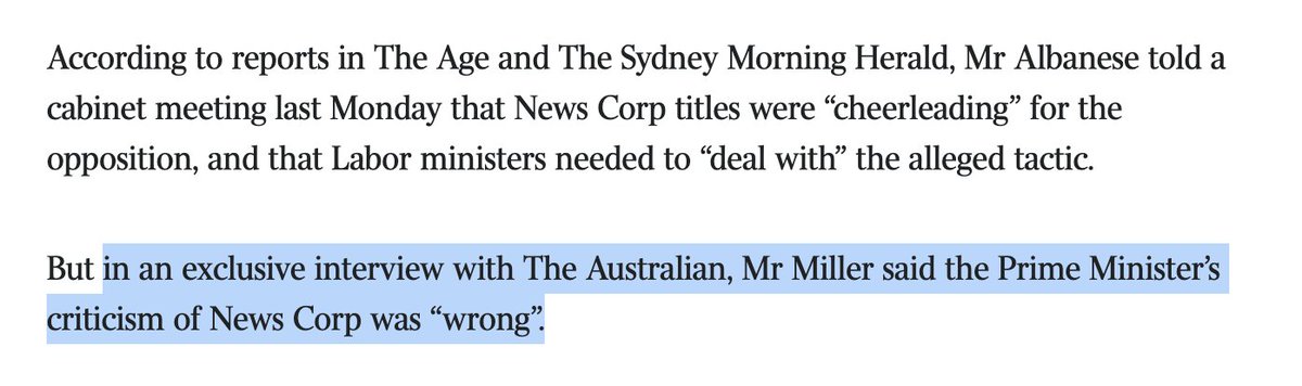 In an exclusive interview with News Corp, News Corp said the Prime Minister’s criticism of News Corp was “wrong”.
