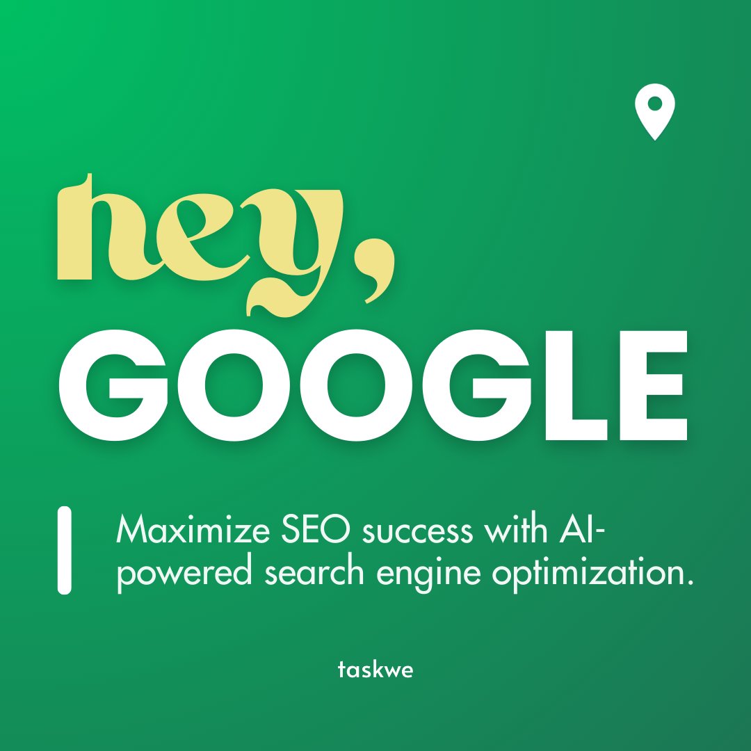task_we's tweet photo. 👋 Hey, @Google 

Maximize your SEO success with AI-powered optimization. 🚀

Climb the rankings and drive results.

#SEO #AI #DigitalMarketing #Taskwe #SearchEngine https://t.co/ezlTBlK1oX