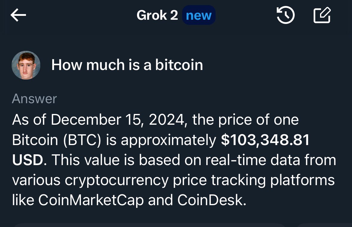 I asked Grok and ChatGPT how much a Bitcoin costs Grok: $103,000 ChatGPT:  $54,000 Which should I trust?