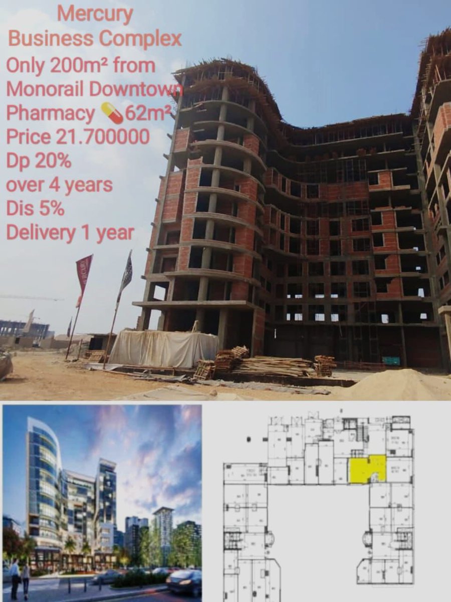 *MERCURY* 
*BUSINESS COMPLEX*✨ 

✓ استلام صيدلية💊 في مول مبني بالكامل . 
✓ المشروع فى *Downtown*
 صف اول من بعد الابراج السياحية 
 ٢٠٠ متر فقط من محطة المونوريل . 

✓المساحه : *62m²*
✓ السعر : *21.700.000*
✓ المقدم: 20% اقساط 4 سنوات *بخصم 5%*

*Sara lamey* 
01090401012