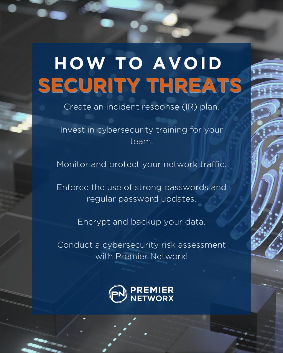 PremierNetworx's tweet image. Protect your digital world from security threats by implementing these cybersecurity strategies. #PremierNetworx #OnlineSafetyTips 💡👨‍💻