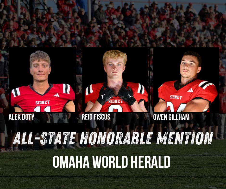 SidneyRaiderBC's tweet photo. Congratulations Landon Riddle, Patrick McCartney and Keian Kaiser for their Omaha World Herald All State selection.  Alek Doty, Reid Fiscus and Owen Gillham were selected as Honorable Mention.  Congratulations Raiders! https://t.co/sIhkIMqo0L