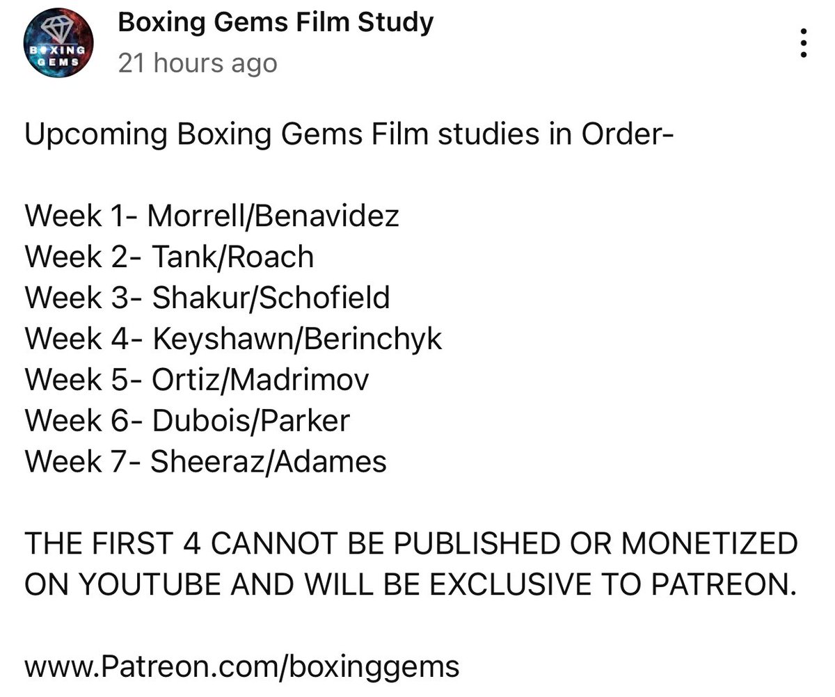 GemsBoxing's tweet image. Watch now 👉 Patreon.com/BoxingGems
Join the #1 hub for boxing analysis, strategy, and insider tips.
#BoxingGems #BoxingBreakdown #FightAnalysis #BoxingStrategy