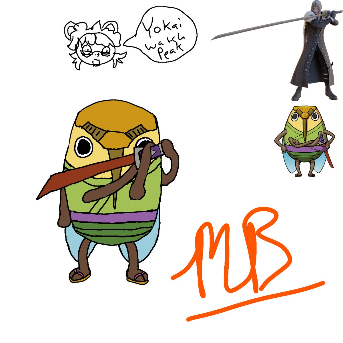 TpBanjo's tweet photo. My fav yokai watch Cadin tryna be Sephiroth #yokaiwatch https://t.co/gGlRBUjHJP