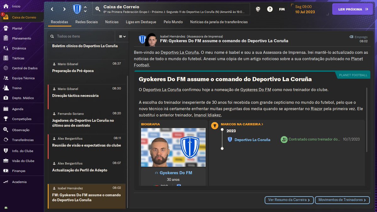 Vou dar início à época de Football Manager!
Como tinha dito ,o desafio vai ser de acordar um gigante adormecido e aqui vai ele ........
O grande Deportivo La Coruña.
Equipa com grande histórico mas que se perdeu no mundo do futebol.
Será que vou ter sucesso??😏😏