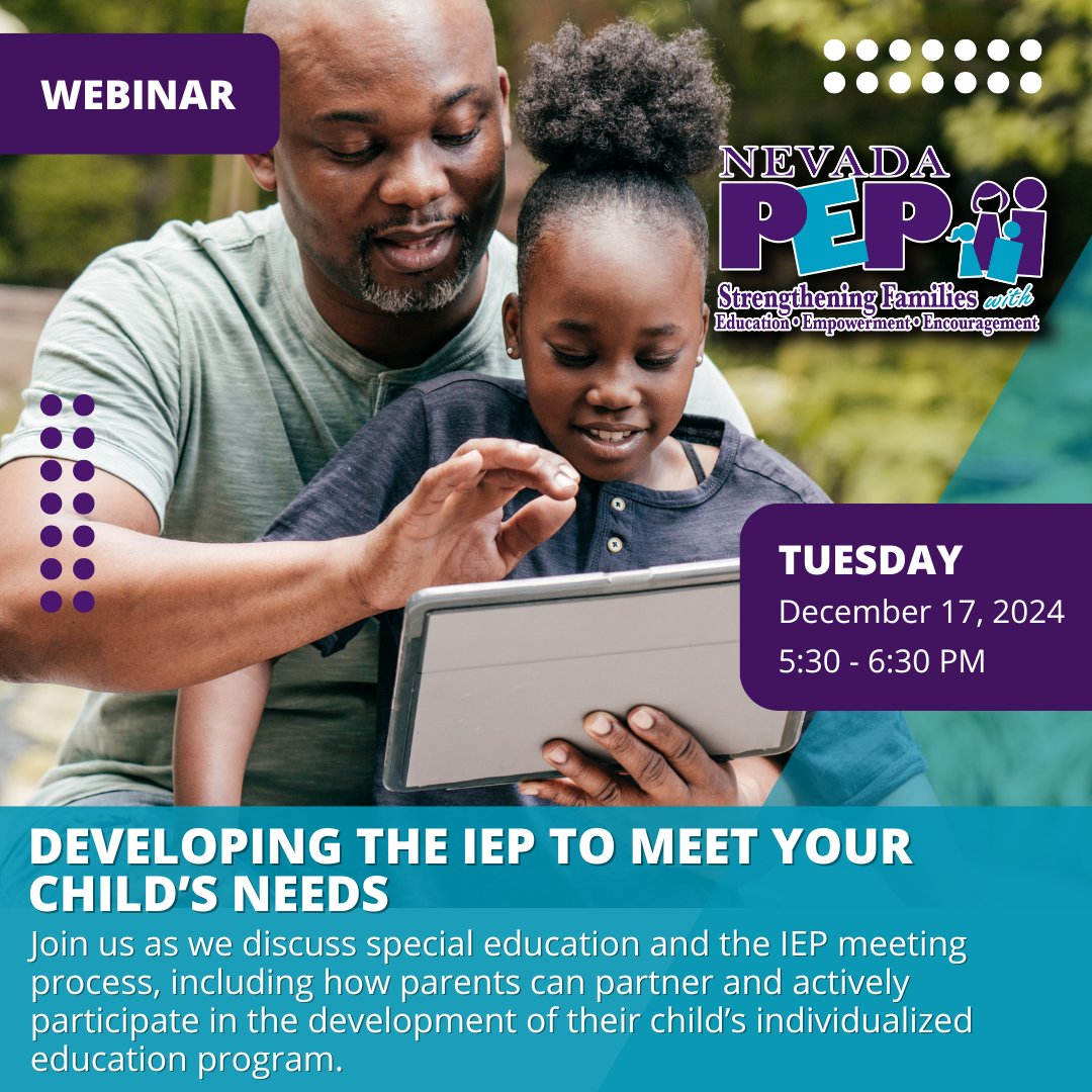 NevadaPEP's tweet image. 🌟 Join us on Tuesday to discover how to navigate the IEP meeting process and actively participate as a partner in your child’s education. 💙 register.gotowebinar.com/register/29707… 

#IEPTraining #SpecialEducation #ParentAdvocacy #EmpowerParents #ChildSuccess #EducationMatters #IEPProcess #IEP