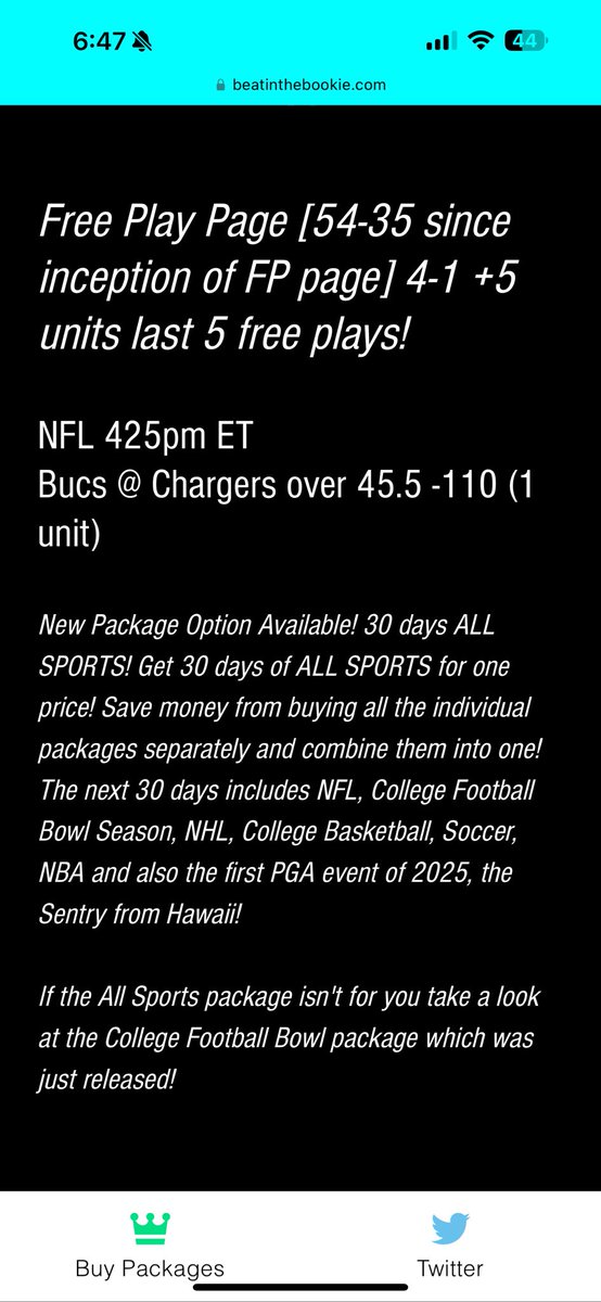 BeatinTheBookie's tweet photo. Free play is a BLOWOUT winner. That’s 5-1 last 6 site plays. 

Bucs / Chargers over 45.5 💰💰 https://t.co/uj4oNUZZB6
