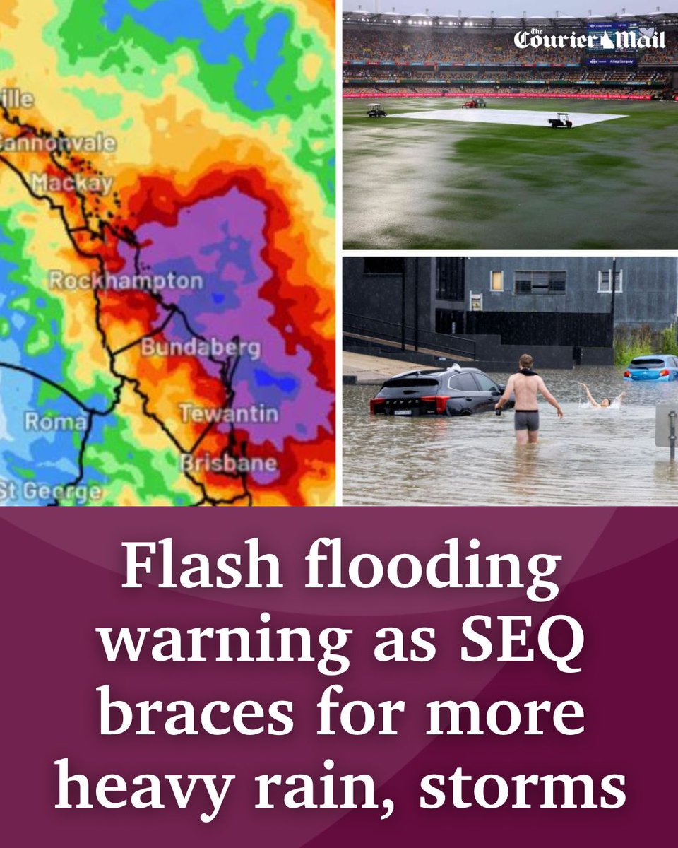 couriermail's tweet photo. Brisbane is in the firing line for intense rain and severe thunderstorms this week, with more flash flooding possible. #Qldweather #qldstorms Details: https://t.co/AAg1FsuSAP https://t.co/WPMTwJTObQ