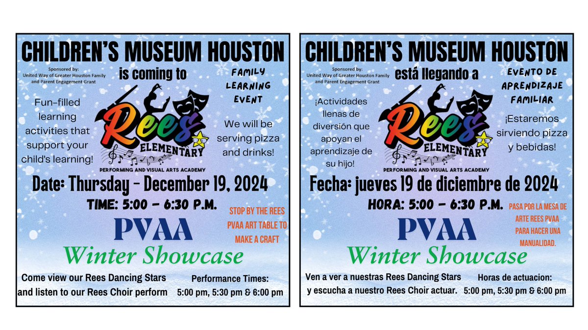 ReesStars's tweet image. Check out the flyers for this week's dress-up days and events! Don’t miss the Children’s Museum &amp;amp; Winter Showcase on Thursday. Reminder: Early Dismissal on Friday! 📅✨ #SchoolEvents #WinterFun #ReesPVAA